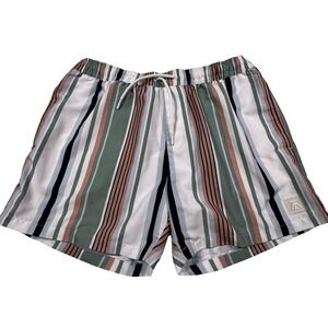 Topman Mens Striped Swim Trunks Green Pink Blue White Size Large Shorts